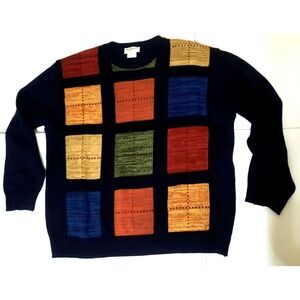 Norm Thompson XL Italy Wool Acrylic Sweater Pullover Multicolor Window Panes